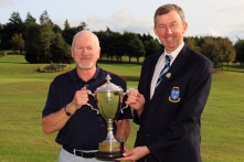 Nigel Duke (Killiney) receiving the Munster Seniors Amateur Open trophy from Jim Long, Chairman Munster Golf) Picture: Niall O'Shea