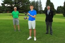 Eoin Magill from East Clare, winner of Munster Boys Under 16 Open Championship at Roscrea Golf Club, pictured with Roscrea Captain Fabian Jones and Jim Long, Chairman Munster Golf Picture: Niall O'Shea
